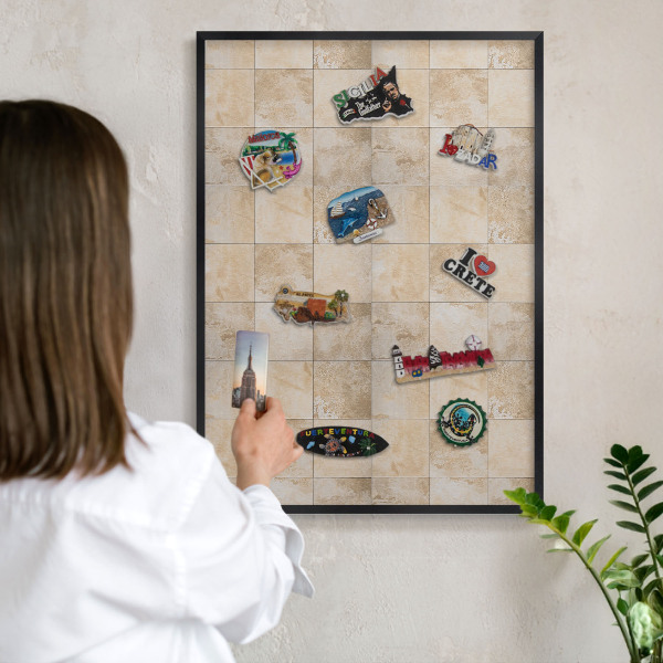 Vacation magnet board with a black frame Neutral elegance
