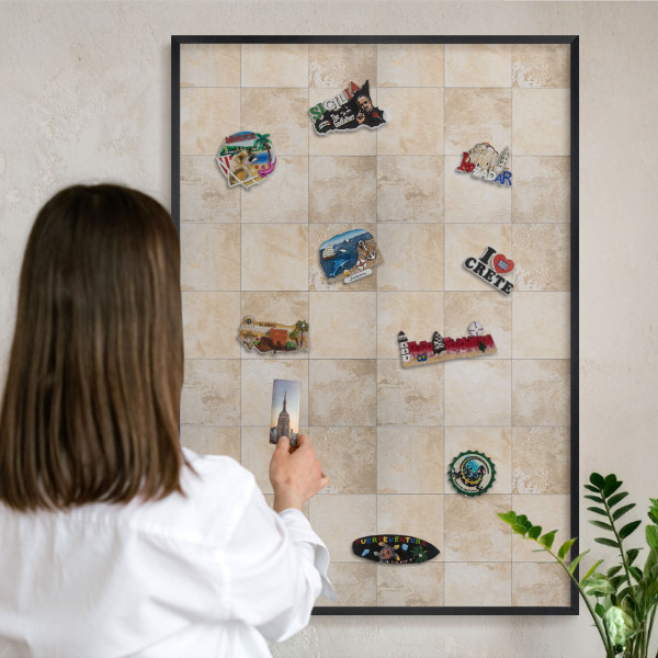 Vacation magnet board with a black frame Neutral elegance