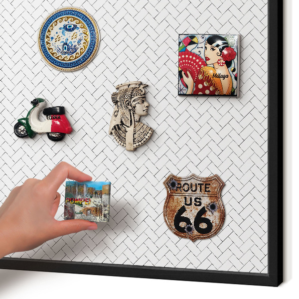 Vacation magnet board with a black frame White herringbone