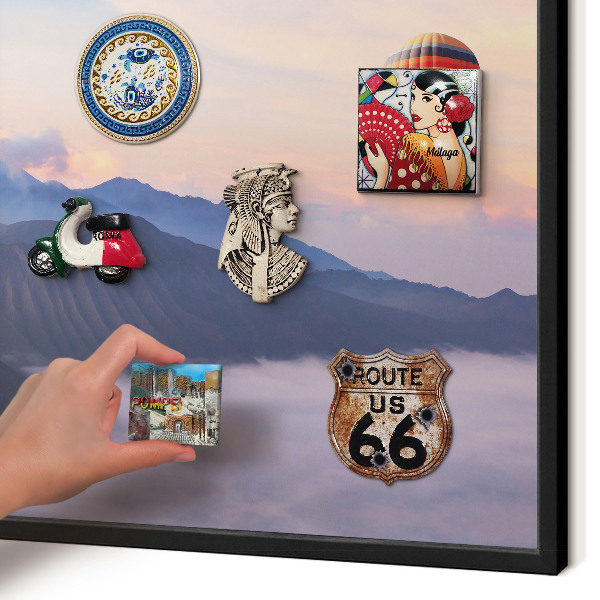 Metal wall board for magnets in a black frame Sky Journey