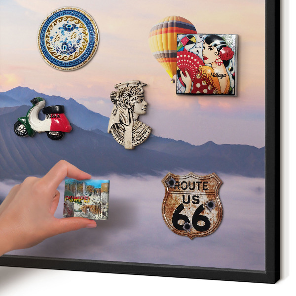Metal wall board for magnets in a black frame Sky Journey