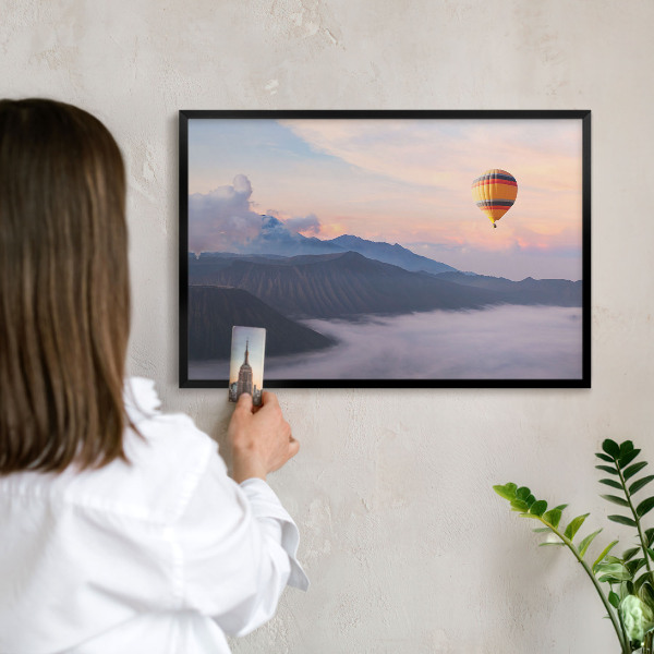 Metal wall board for magnets in a black frame Sky Journey