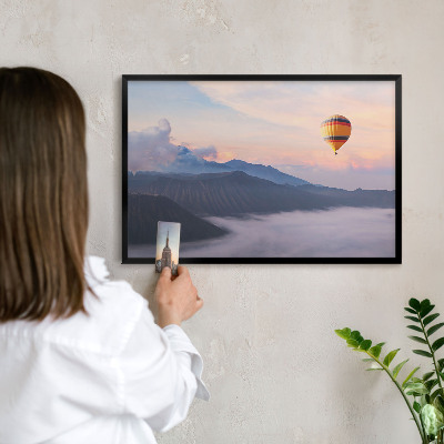 Metal wall board for magnets in a black frame Sky Journey