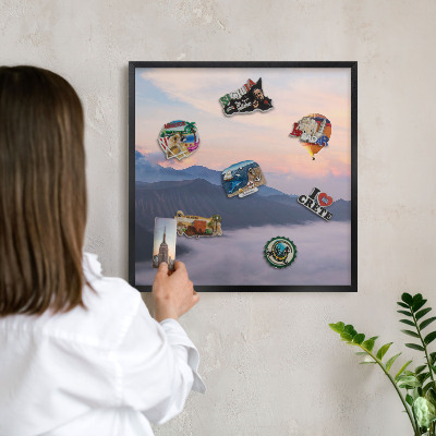 Metal wall board for magnets in a black frame Sky Journey