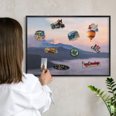 Metal wall board for magnets in a black frame Sky Journey