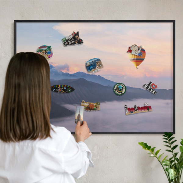 Metal wall board for magnets in a black frame Sky Journey