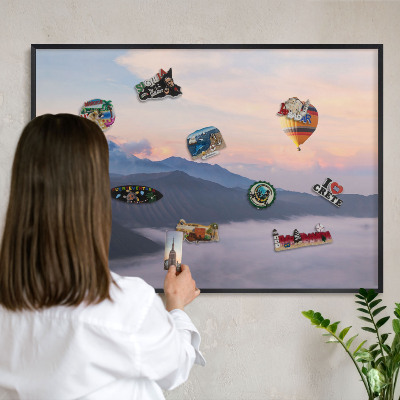 Metal wall board for magnets in a black frame Sky Journey