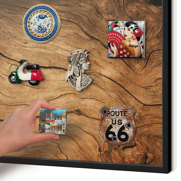 Vacation magnet board with a black frame Wood grain