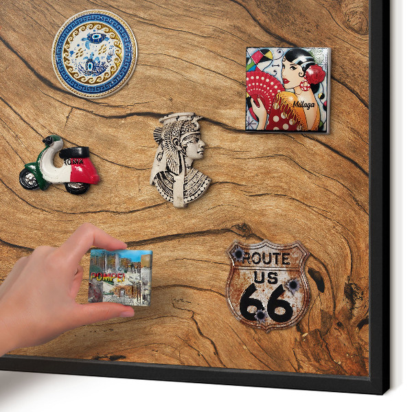 Vacation magnet board with a black frame Wood grain