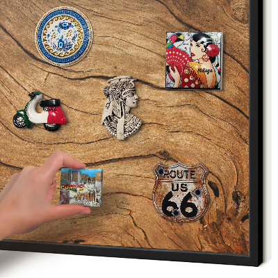 Vacation magnet board with a black frame Wood grain
