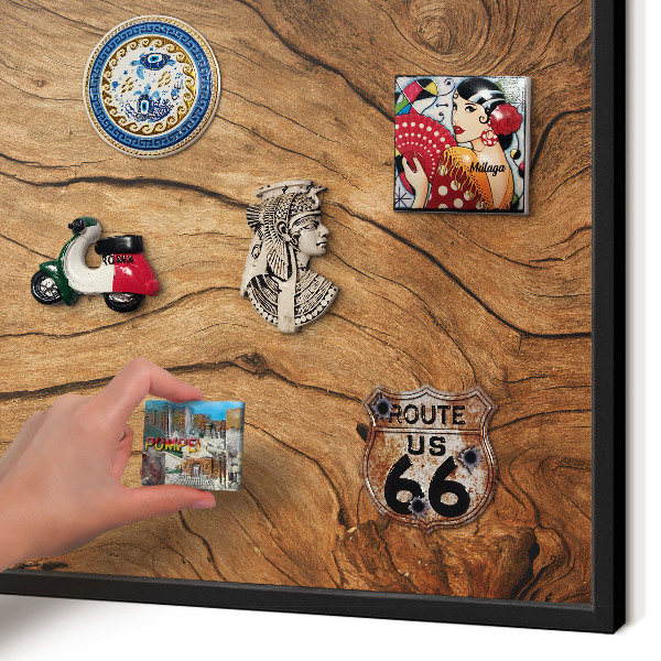 Vacation magnet board with a black frame Wood grain