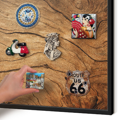 Vacation magnet board with a black frame Wood grain