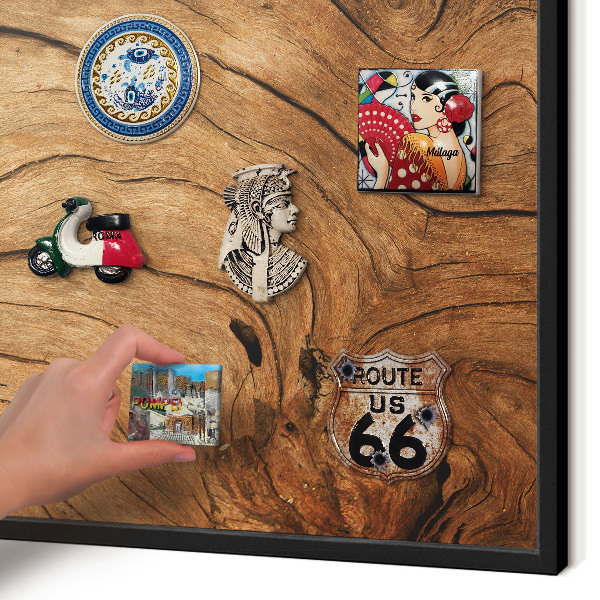 Vacation magnet board with a black frame Wood grain