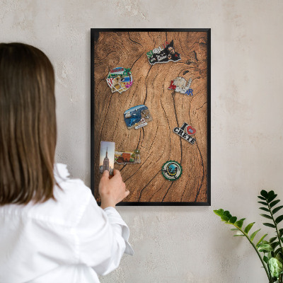 Vacation magnet board with a black frame Wood grain