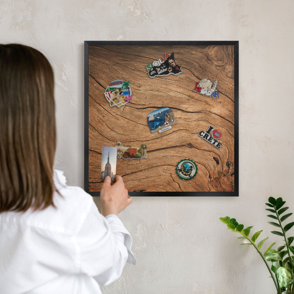 Vacation magnet board with a black frame Wood grain