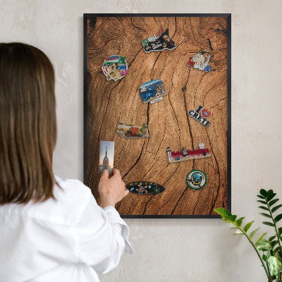 Vacation magnet board with a black frame Wood grain
