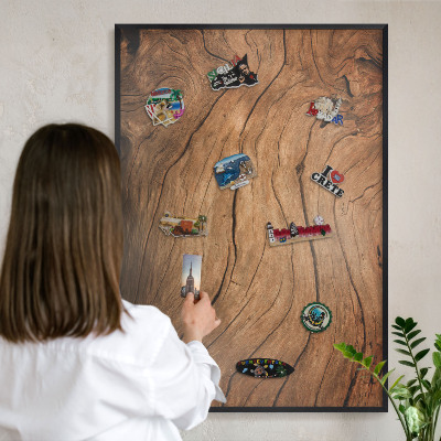 Vacation magnet board with a black frame Wood grain