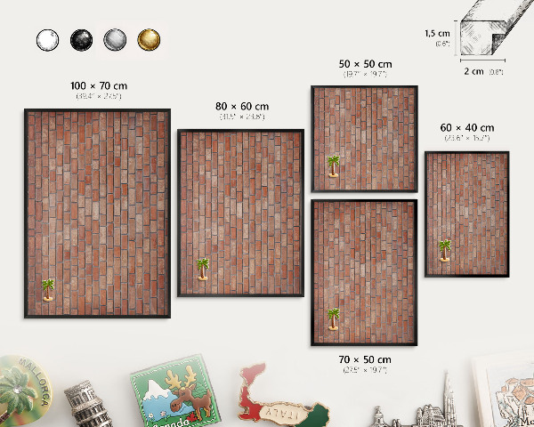 Metal wall board for magnets in a black frame Brick wall