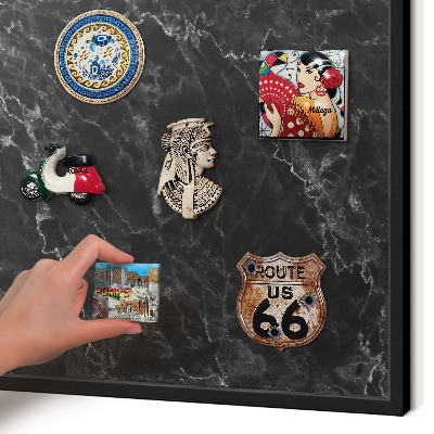 Vacation magnet board with a black frame Marble elegance