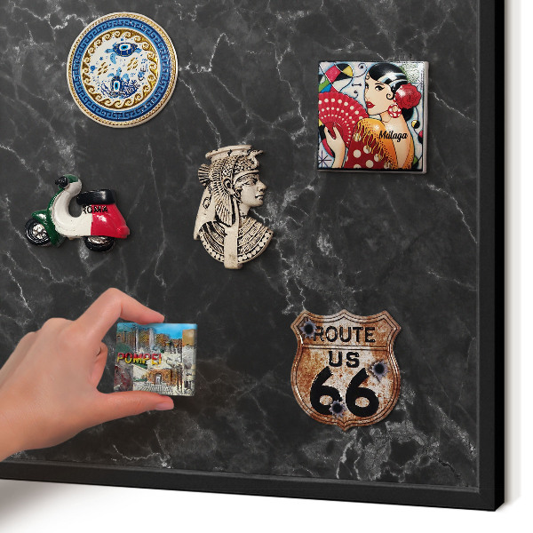 Vacation magnet board with a black frame Marble elegance