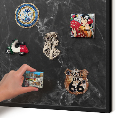 Vacation magnet board with a black frame Marble elegance