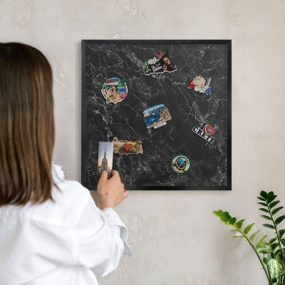 Vacation magnet board with a black frame Marble elegance