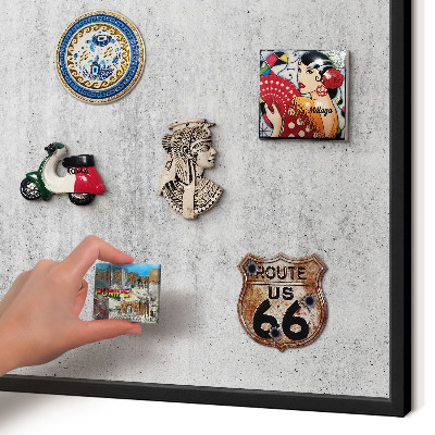 Metal wall board for magnets in a black frame Gray texture