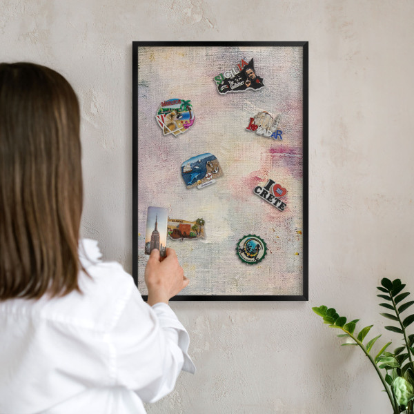 Vacation magnet board with a black frame Pastel abstraction