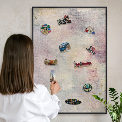 Vacation magnet board with a black frame Pastel abstraction
