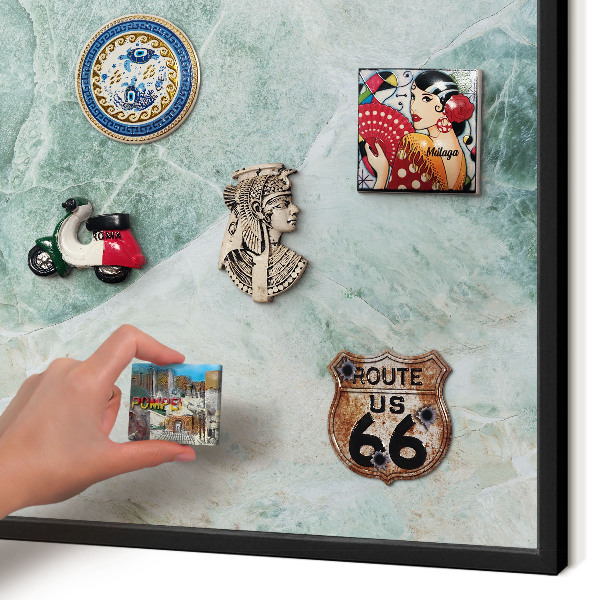 Metal wall board for magnets in a black frame Green textures