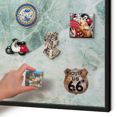 Metal wall board for magnets in a black frame Green textures