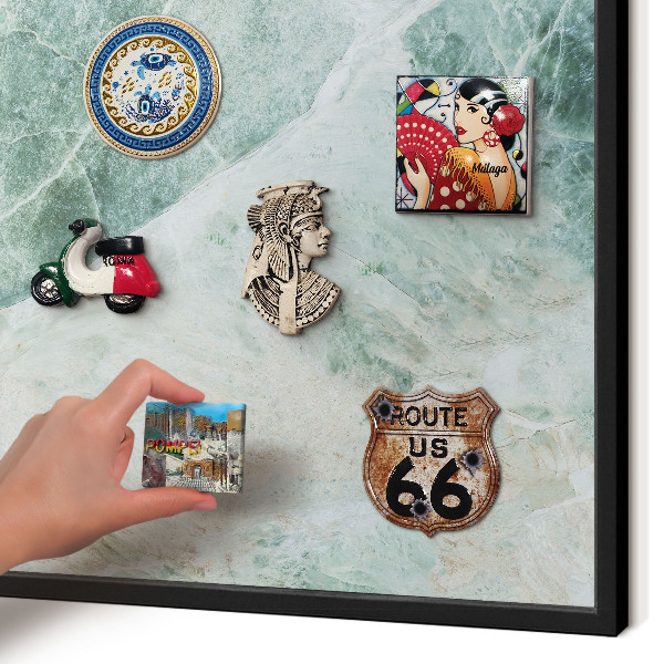 Metal wall board for magnets in a black frame Green textures
