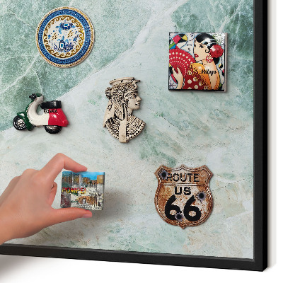 Metal wall board for magnets in a black frame Green textures