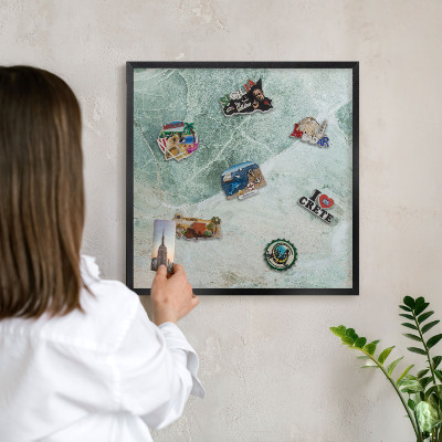 Metal wall board for magnets in a black frame Green textures