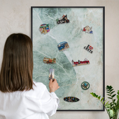 Metal wall board for magnets in a black frame Green textures