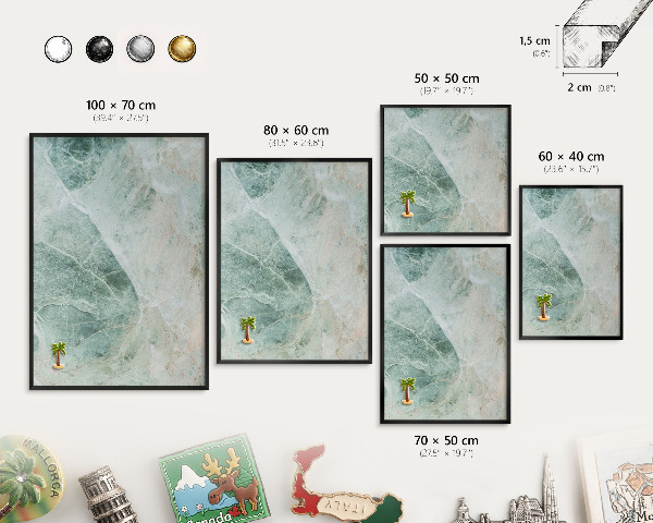 Metal wall board for magnets in a black frame Green textures