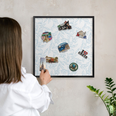 Vacation magnet board with a black frame Light theme