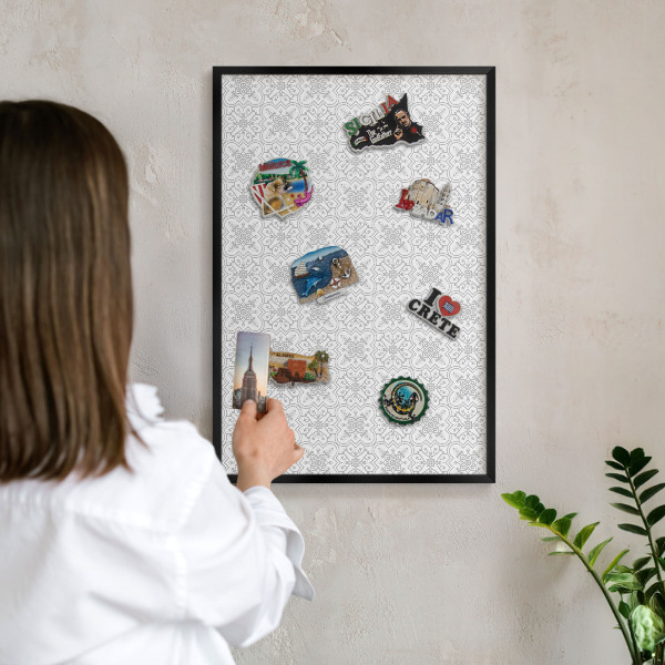 Metal wall board for magnets in a black frame Geometric symmetry