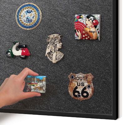 Vacation magnet board with a black frame Black texture
