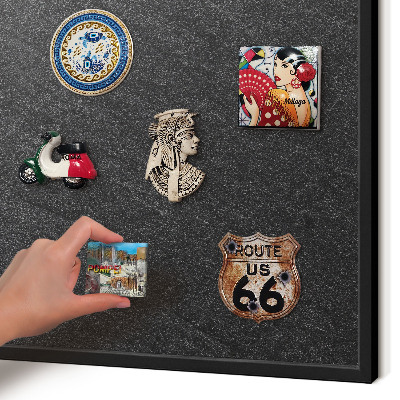 Vacation magnet board with a black frame Black texture