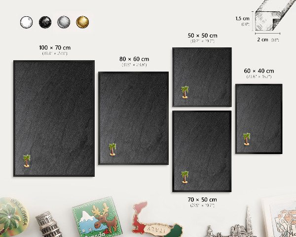 Vacation magnet board with a black frame Black texture