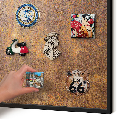 Metal wall board for magnets in a black frame Rusty elegance
