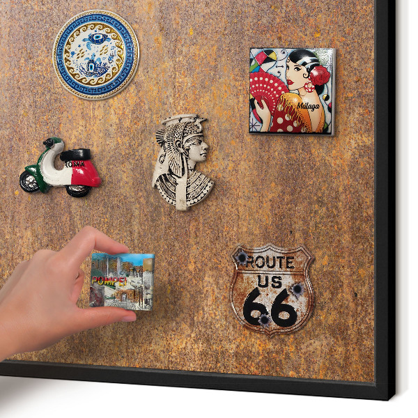 Metal wall board for magnets in a black frame Rusty elegance