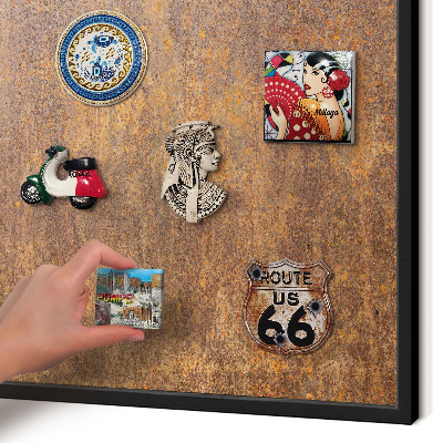 Metal wall board for magnets in a black frame Rusty elegance