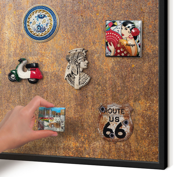 Metal wall board for magnets in a black frame Rusty elegance