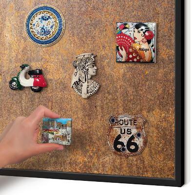 Metal wall board for magnets in a black frame Rusty elegance