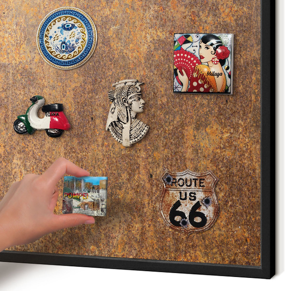 Metal wall board for magnets in a black frame Rusty elegance