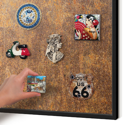 Metal wall board for magnets in a black frame Rusty elegance