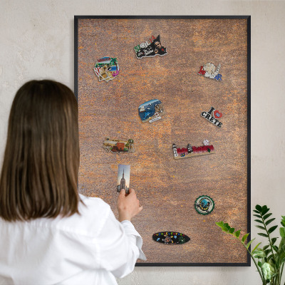 Metal wall board for magnets in a black frame Rusty elegance