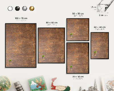 Metal wall board for magnets in a black frame Rusty elegance